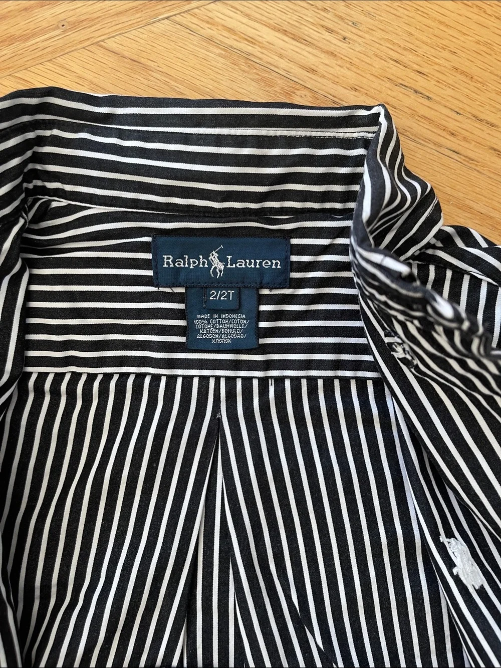 Ralph Lauren Black and White Vertical Stripe Button-Down Shirt - toddler 2T